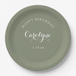 Modern Minimalist Sage Green Birthday  ペーパープレート