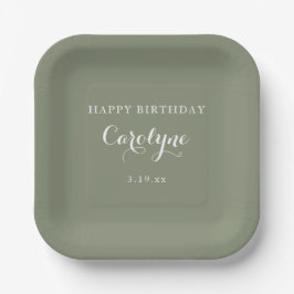 Modern Minimalist Sage Green Birthday  ペーパープレート