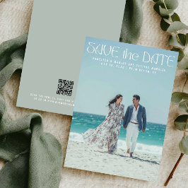 Modern Minimalist Sage Green Custom Photo Wedding セーブザデート