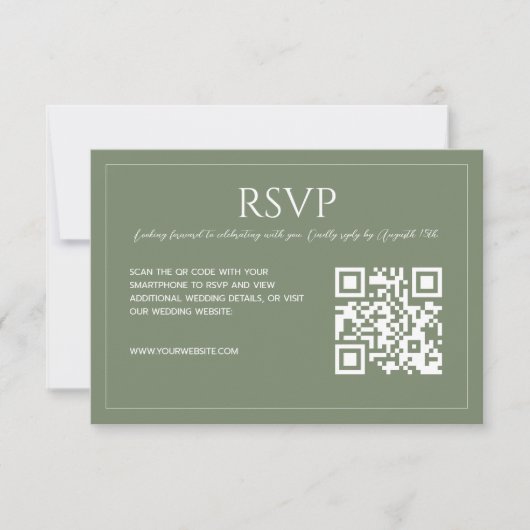 Modern minimalist sage green QR code wedding  出欠カード (正面)
