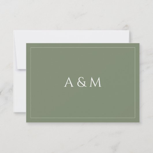 Modern minimalist sage green QR code wedding 出欠カード (裏面)
