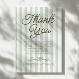 Modern Minimalist Sage Green Stripes Wedding サンキューカード