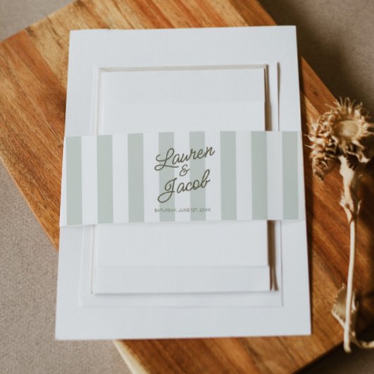 Modern Minimalist Sage Green Stripes Wedding 招待状ベリーバンド