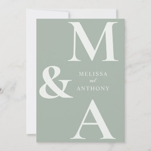 Modern Minimalist Sage Green Wedding 招待状 (正面)