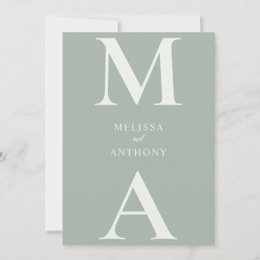 Modern Minimalist Sage Green Wedding 招待状 (正面)