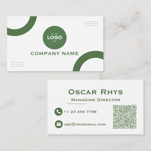 Modern Minimalist Sage Green & White Business Card 名刺 (正面/裏面)