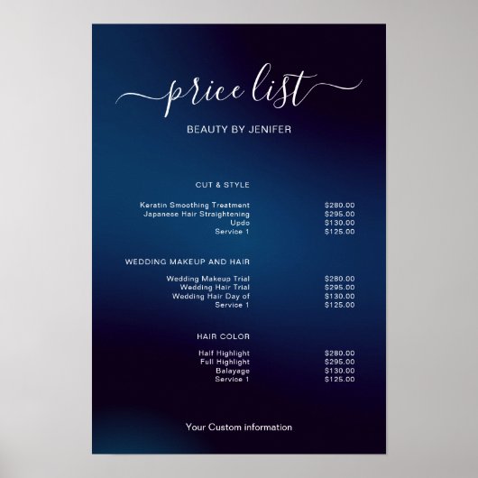 Modern Minimalist Salon Price List Sign for Beauty ポスター (正面)