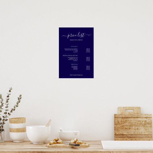 Modern Minimalist Salon Price List Sign for Beauty ポスター (キッチン)