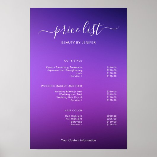 Modern Minimalist Salon Price List Sign for Beauty ポスター (正面)