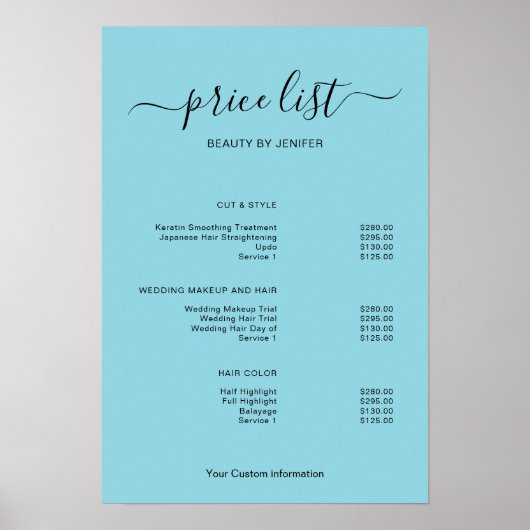 Modern Minimalist Salon Price List Sign for Beauty ポスター (正面)