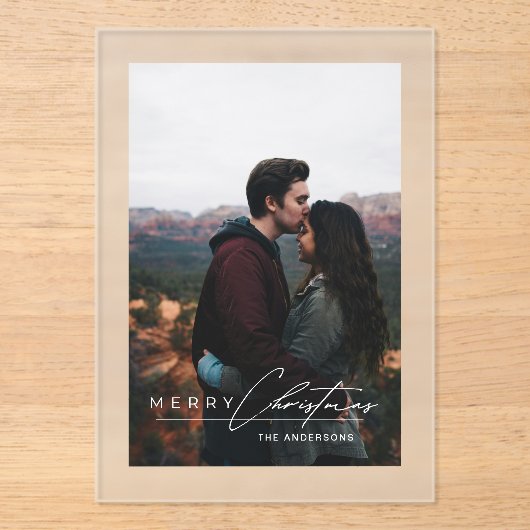 Modern Minimalist Script 1 Photo Christmas Card アクリル招待状 (正面)