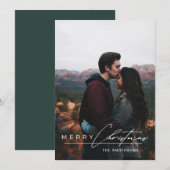 Modern Minimalist Script 1 Photo Green Christmas シーズンカード (正面/裏面)