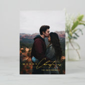 Modern Minimalist Script 1 Photo Green Christmas 箔シーズンカード (立ち正面)