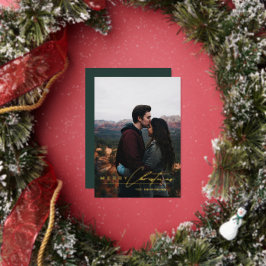 Modern Minimalist Script 1 Photo Green Christmas 箔シーズンカード