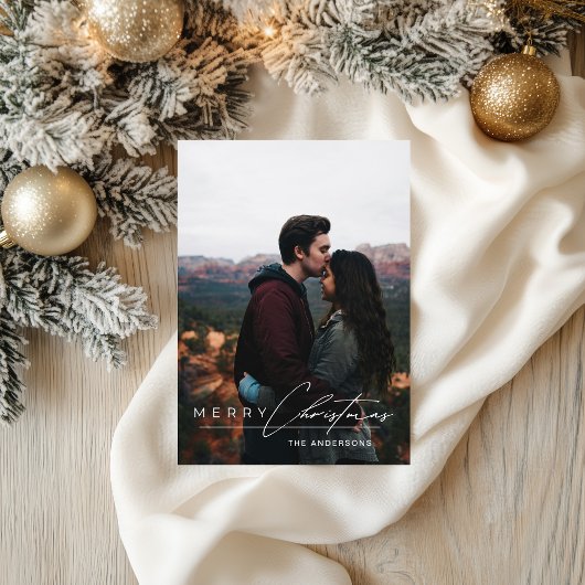 Modern Minimalist Script 1 Photo Merry Christmas シーズンカード