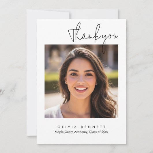 Modern Minimalist Script Graduation Thank You Card カード (正面)