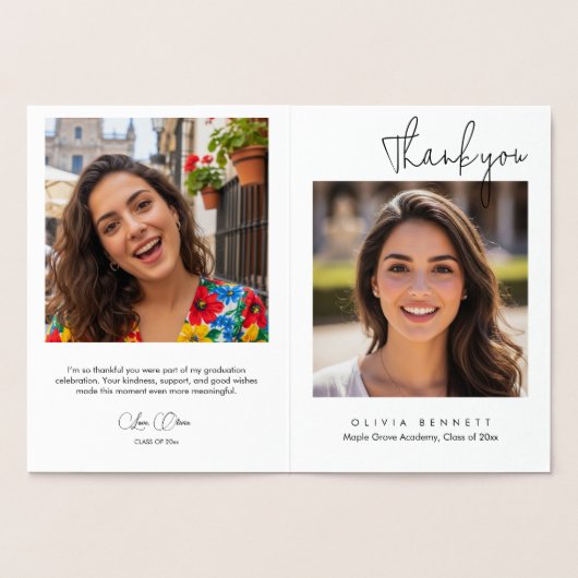 Modern Minimalist Script Graduation Thank You Card 箔カード (内部)