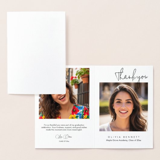 Modern Minimalist Script Graduation Thank You Card 箔カード (ディスプレー)