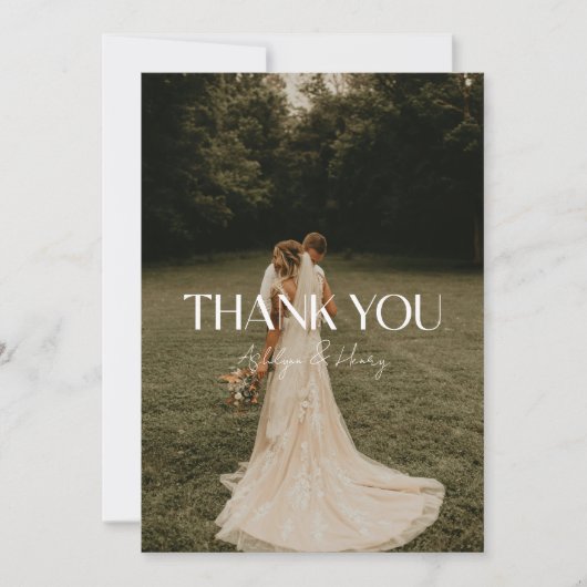 Modern Minimalist Script Names 2-Photo Wedding サンキューカード (正面)