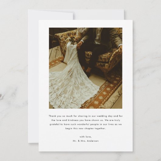 Modern Minimalist Script Names 2-Photo Wedding サンキューカード (裏面)