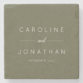 Modern Minimalist Script Olive Moss Custom Wedding ストーンコースター (正面)