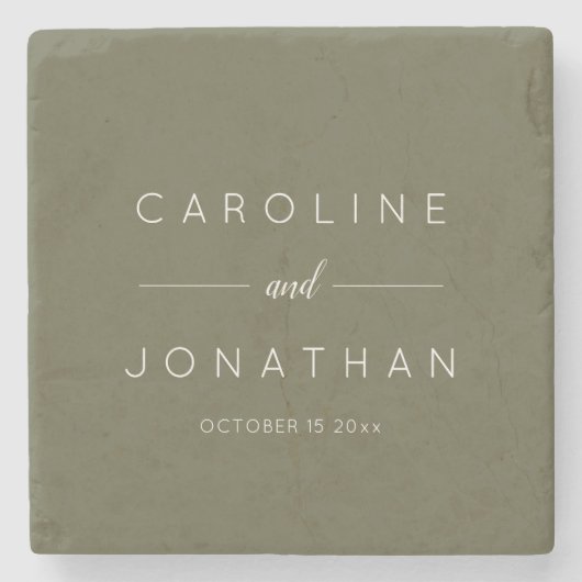 Modern Minimalist Script Olive Moss Custom Wedding ストーンコースター (正面)