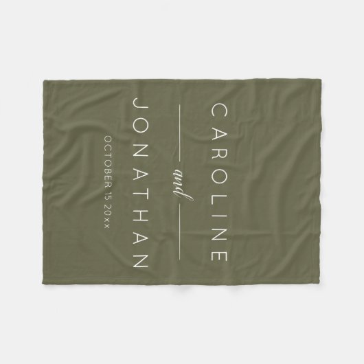 Modern Minimalist Script Olive Moss Custom Wedding フリースブランケット (正面(横))
