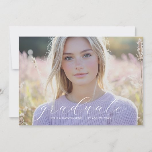 Modern Minimalist Script Photo Graduation 案内状 (正面)