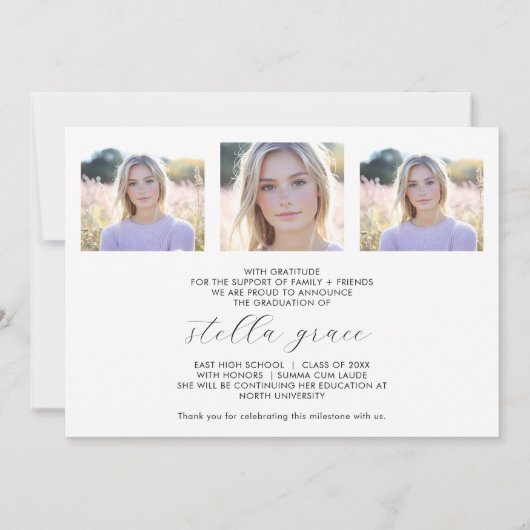 Modern Minimalist Script Photo Graduation 案内状 (裏面)