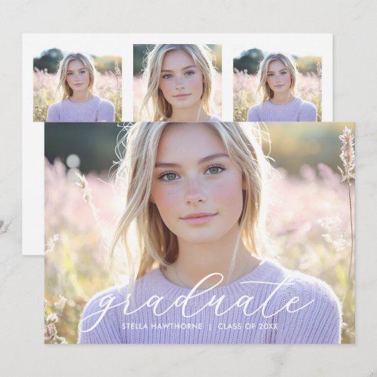 Modern Minimalist Script Photo Graduation 案内状 (正面/裏面)