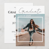 Modern Minimalist Script Photo Graduation Party 招待状 (正面/裏面)