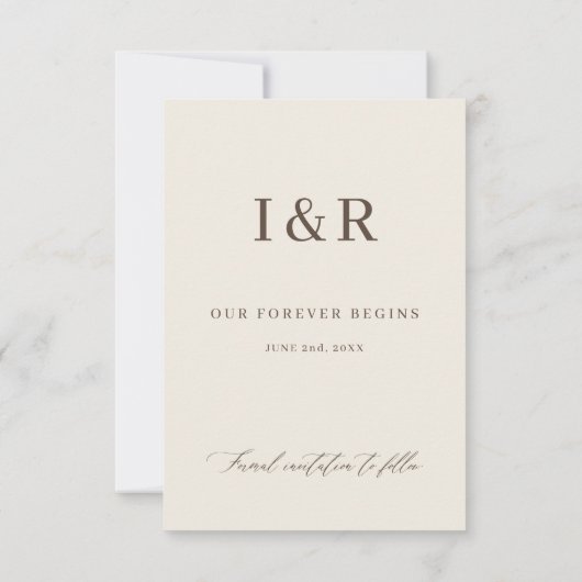 Modern Minimalist Script Photo Wedding セーブザデート (裏面)