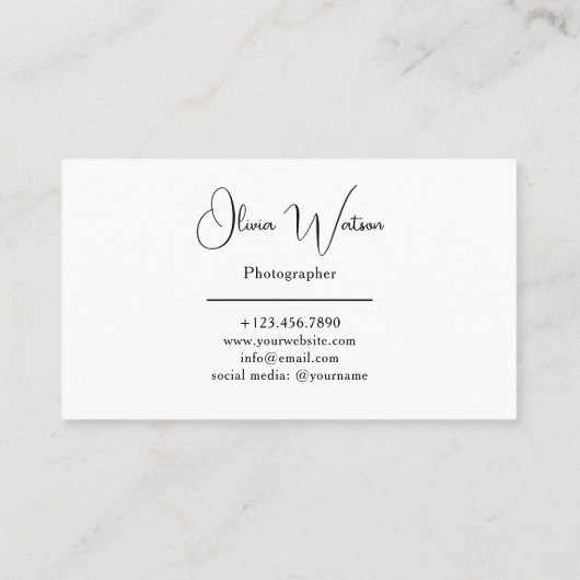 Modern Minimalist Script Professional Photographer 名刺 (裏面)