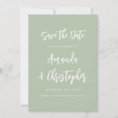 Modern Minimalist Script Sage Green Save the Date 案内状 (正面)