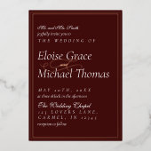 Modern Minimalist Script Vineyard Red Wedding 箔招待状 (正面)