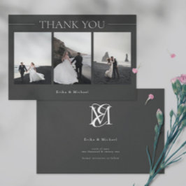 Modern Minimalist Simple 3 Photos Wedding サンキューカード