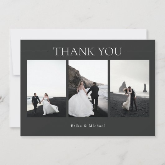Modern Minimalist Simple 3 Photos Wedding サンキューカード (正面)
