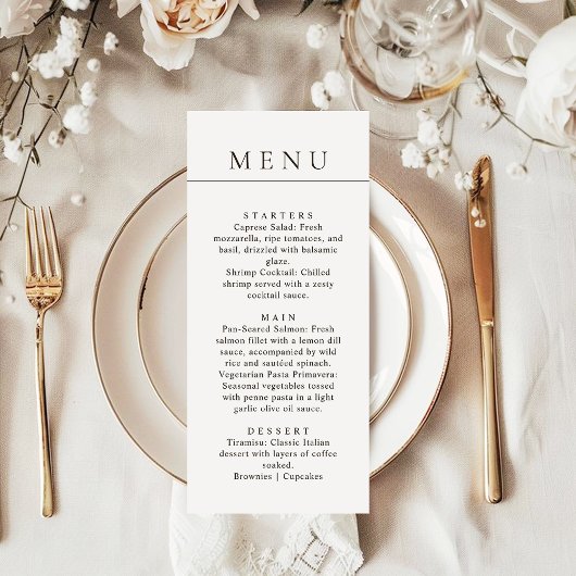 Modern Minimalist Simple Black Line Wedding Dinner メニュー