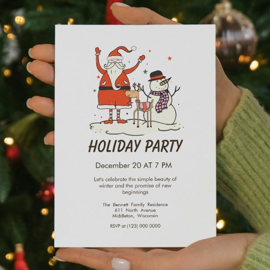 Modern Minimalist Simple Line Art Christmas Party 招待状