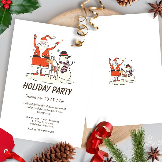 Modern Minimalist Simple Line Art Christmas Party 招待状