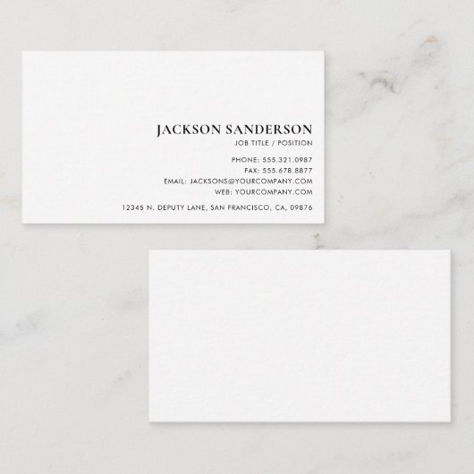 Modern Minimalist Simple Professional Black White 名刺 (正面/裏面)