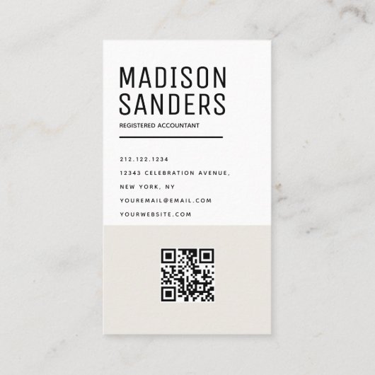 Modern Minimalist  Simple Professional Photo QR 名刺 (裏面)