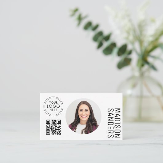 Modern Minimalist  Simple Professional Photo QR 名刺 (スタンド正面)