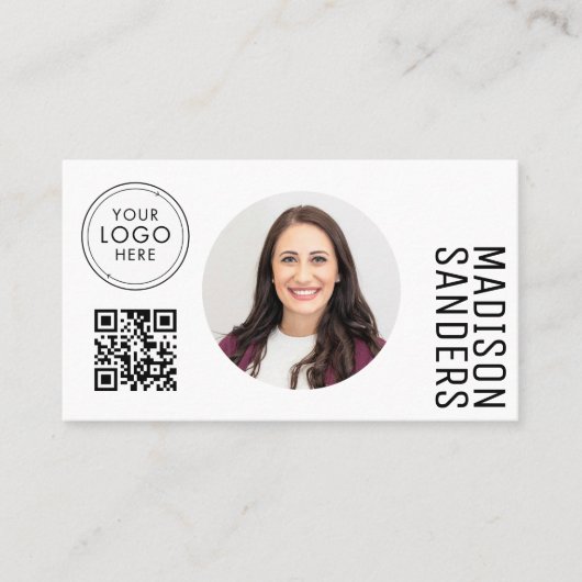 Modern Minimalist  Simple Professional Photo QR 名刺 (正面)