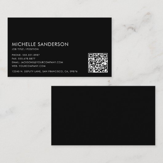 Modern Minimalist Simple Professional QR Code 名刺 (正面/裏面)
