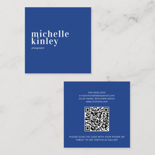 Modern minimalist simple QR personal royal blue スクエア名刺 (正面/裏面)