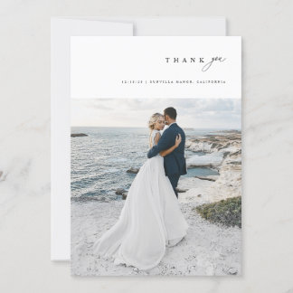 Modern Minimalist Simple Script Wedding Photo サンキューカード
