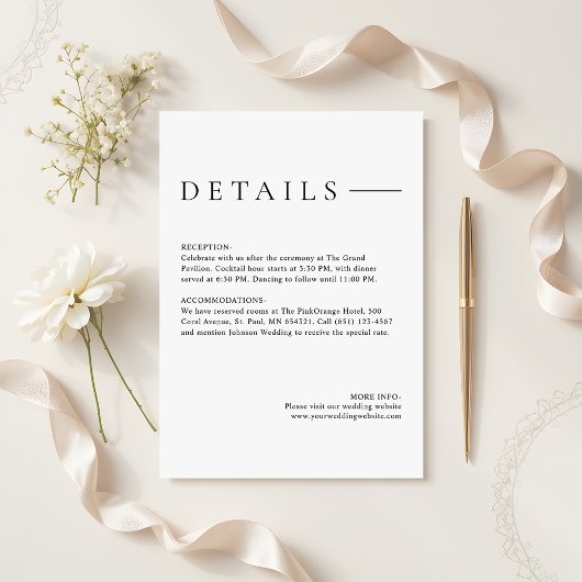 Modern Minimalist Simple Wedding Details エンクロージャーカード