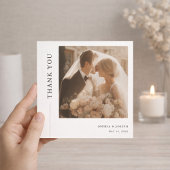 Modern Minimalist Square Romantic Wedding Photo サンキューカード