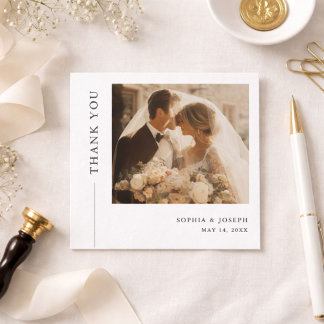 Modern Minimalist Square Romantic Wedding Photo サンキューカード